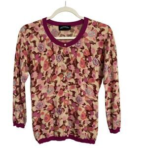 Till The End Womens L Silk Cashmere Colorful Floral Sequins Pearl Knit Cardigan